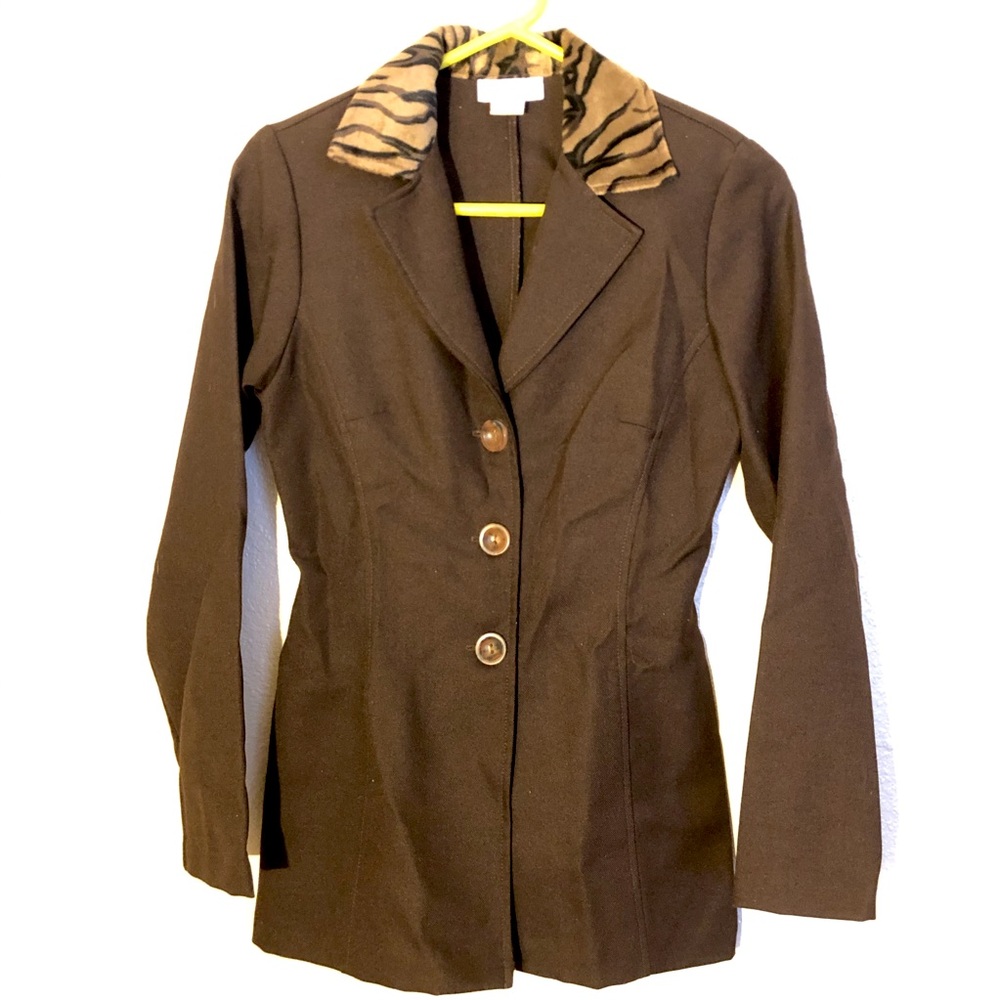 Vintage Animal Print Collar Coat Jacket Blazer